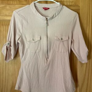 Guess Size L 1/2 Rolled Sleeve Pale Pink 1/4 zipper shirt with front pockets